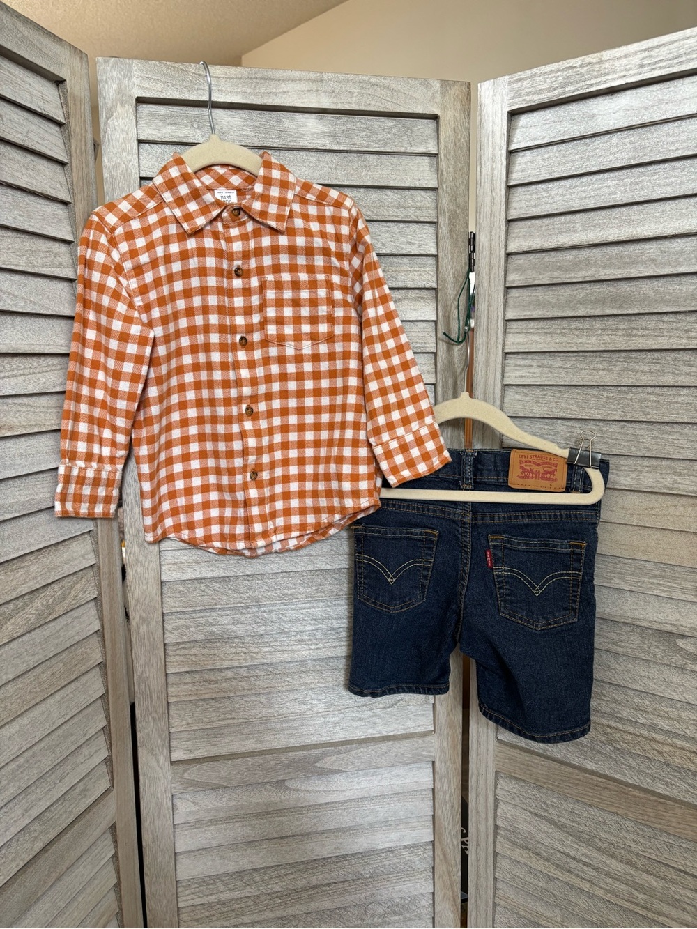 Toddler Fall Outfit Levi’s 511 SlimJeans 3T & Carters Gingham Shirt 2T Americana